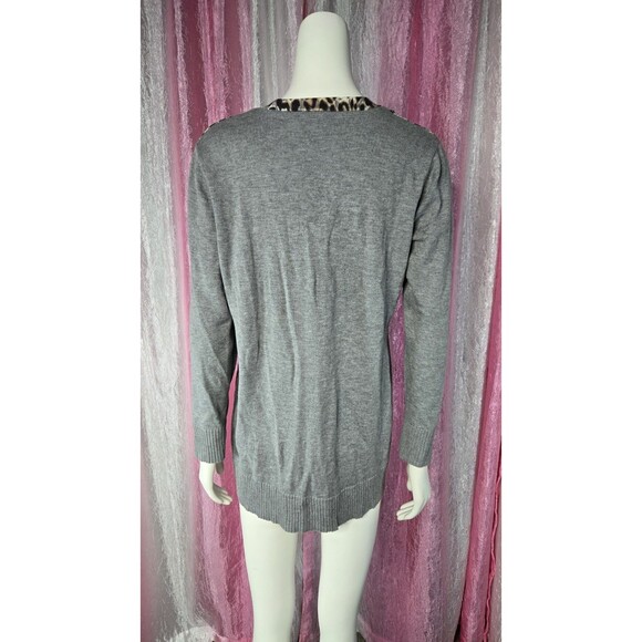 Chico's Leopard Gray Rhinestone Cotton Long Cardigan Sweater Size Medium 8-10 - Picture 9 of 12